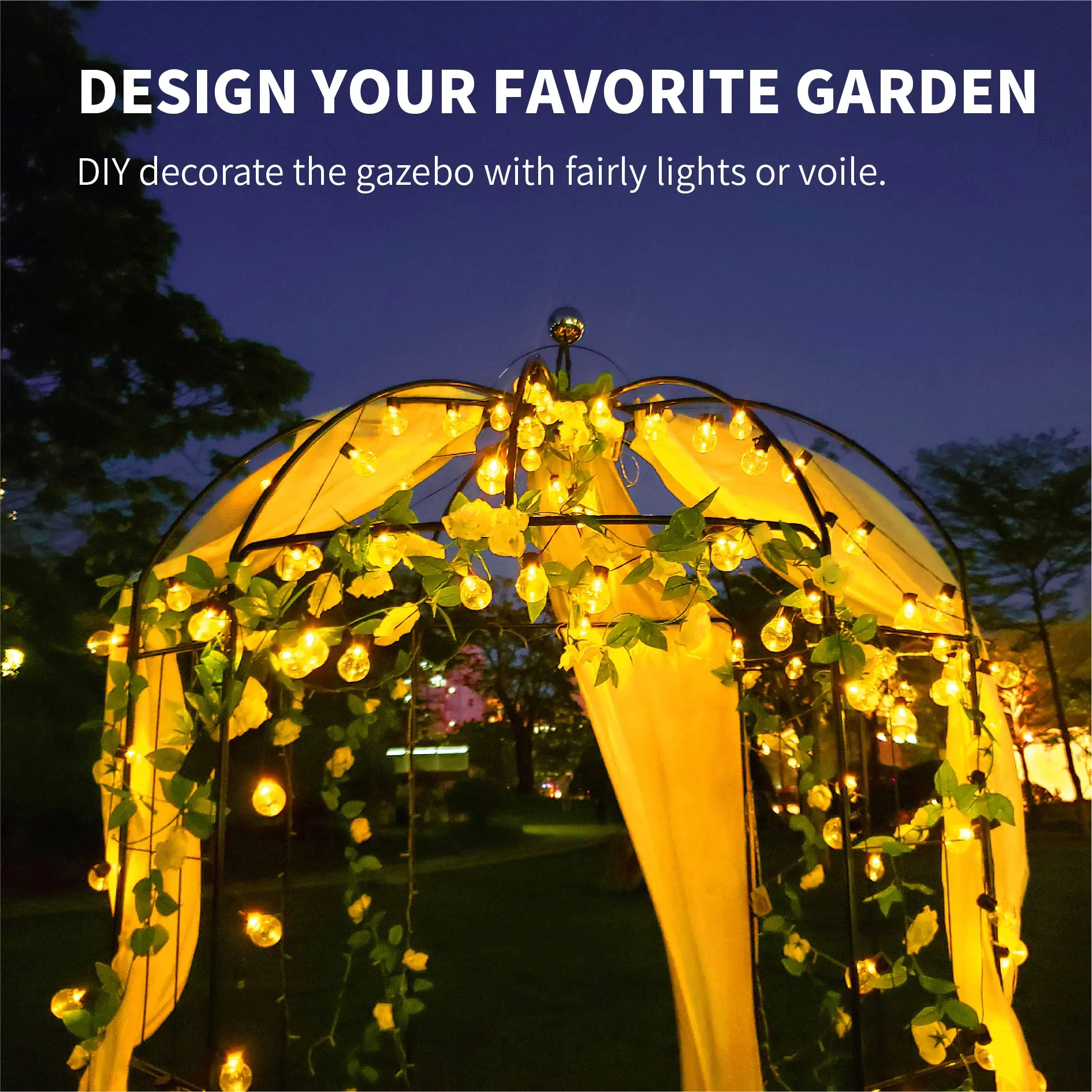 Metal Garden Arch, 81.3" Diameter x 114.2" High, Iron Birdcage-Shaped Garden Gazebo for Wedding Ceremony, Outdoor, Climbable Vine, Rose, Dark Rust Color, Black
