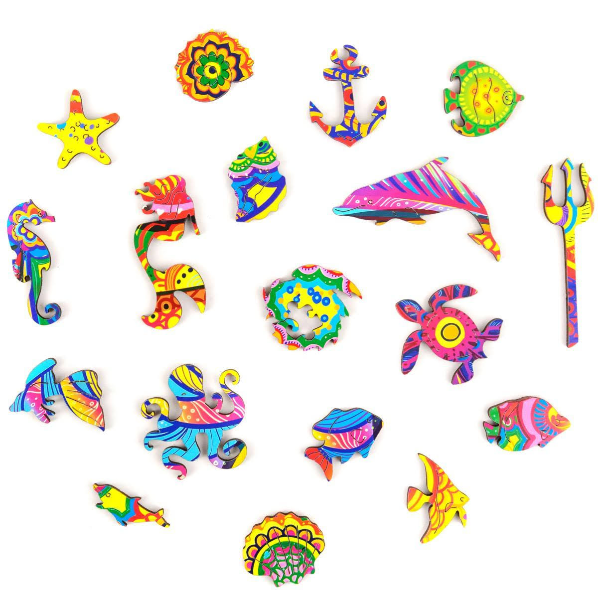 Unidragon Wooden Jigsaw Puzzle, Best Gift for Adults and Kids, Unique Shape Jigsaw Pieces Shining Fish, 12.6 x 9.6 in (32 x 24 c