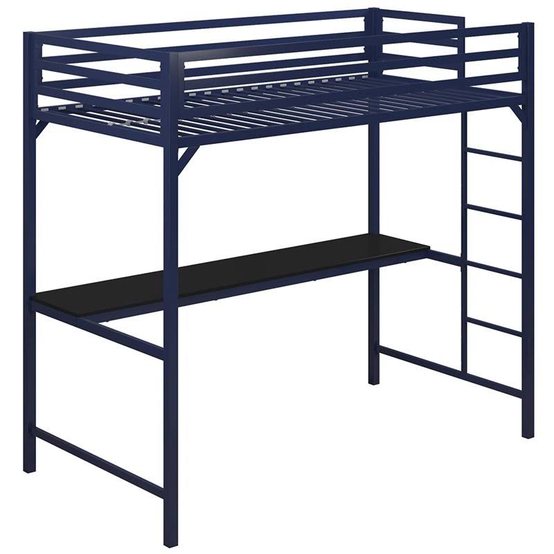 DHP Mabel Twin Metal Loft Bed with Desk in Blue - DE23982
