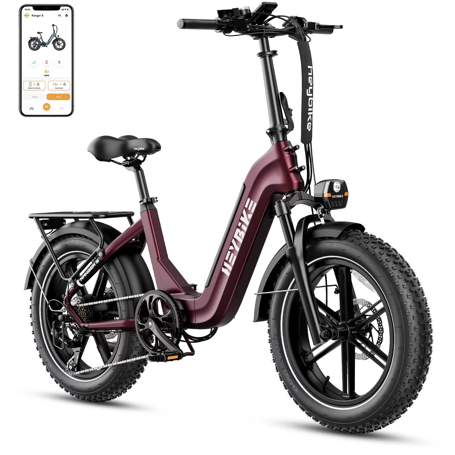 Heybike Ranger S Electric Bike for Adults, Foldable Ebike with 48V 14.4AH Removable Battery, 20" x 4.0 Fat Tire Step-thru Electric Bicycle, Electric Commuter Bikes for Womens Mens