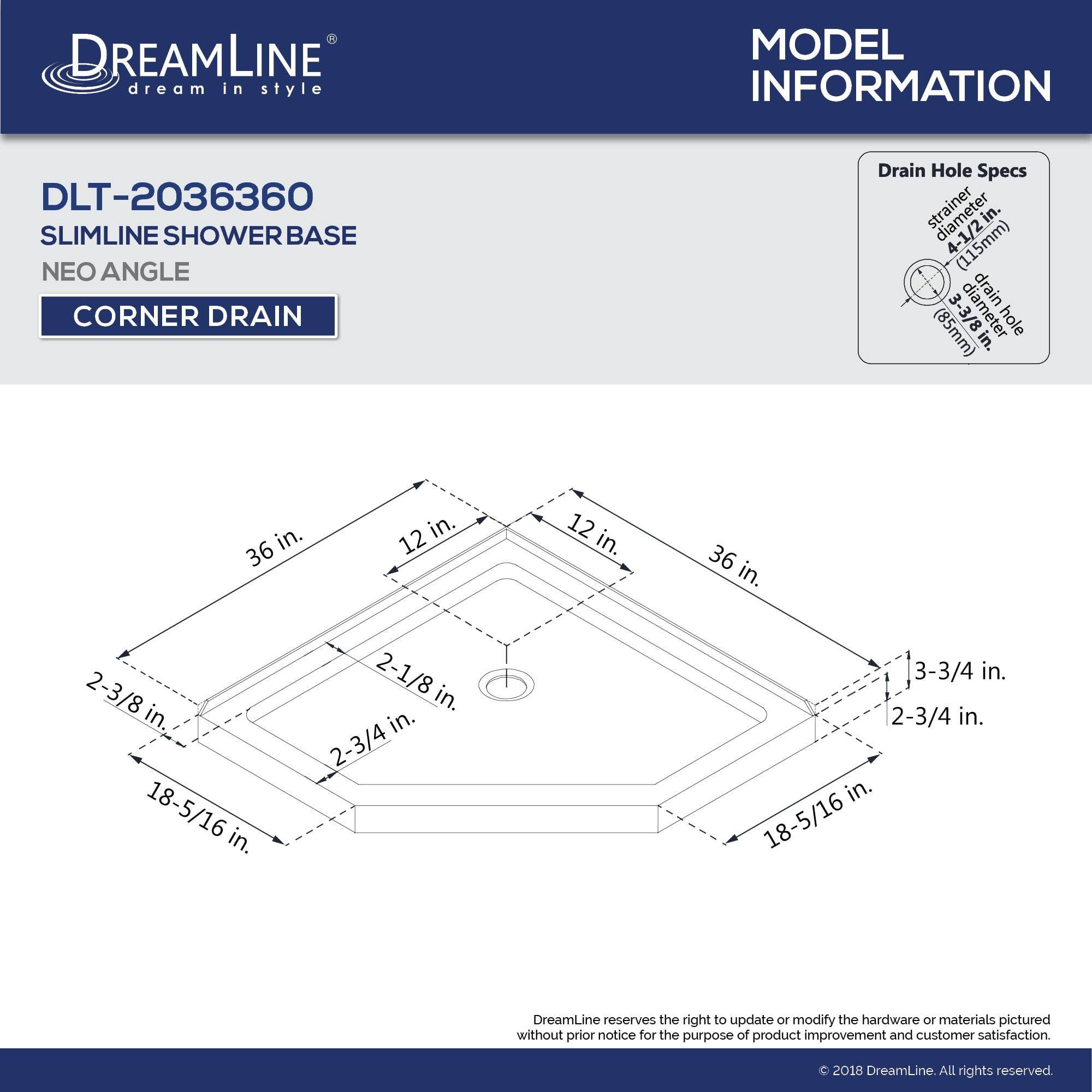 DreamLine DLT-2036360 Slimline 36 x 36 inch Neo Angle Shower Base