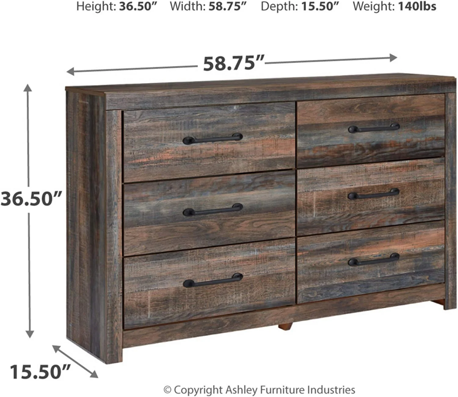 Ashley Furniture Drystan 6 Drawer Dresser in Burnt Orange and Teal