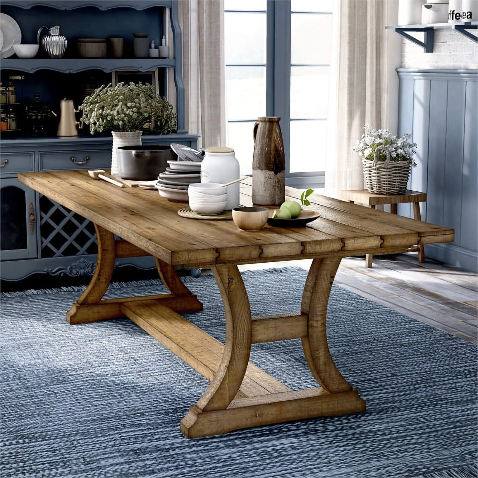 Furniture of America Liston Wood Trestle Dining Table in Rustic Brown Pine