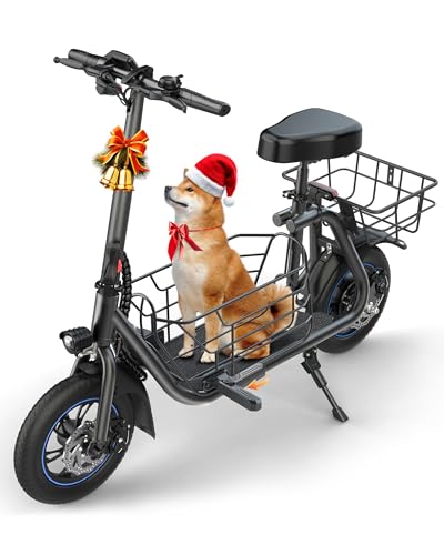 Electric Scooter with Seat for Adults, 550W Powerful Motor, 20-Mile Range, Speed up to 18.6MPH, Ample Storage for Pets & Cargo, Electrically-Powered Motor Scooters