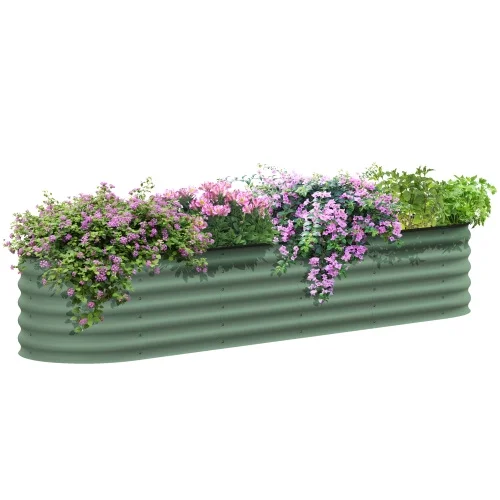 Buumin Outsunny 7.9' x 2' x 1.4' Galvanized Raised Garden Bed Kit, Outdoor Metal Elevated Planter Box with Safety Edging, Easy DIY Stock Tank for Growing Flowers, Herbs & Vegetables, Green - Curated Treasures Market