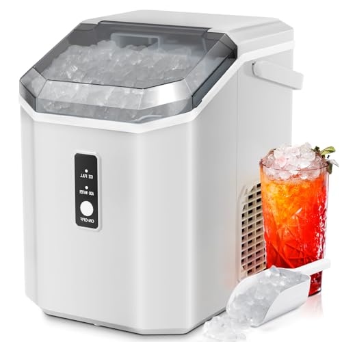 ZAFRO Nugget Ice Maker Countertop with Handle, Pellet Ice Machine with Self-Cleaning, 35Lbs/24Hrs, Chewable Ice Cubes, Nugget Ice Maker with Ice Basket/Ice Scoop for Home/Office/Bar/Party