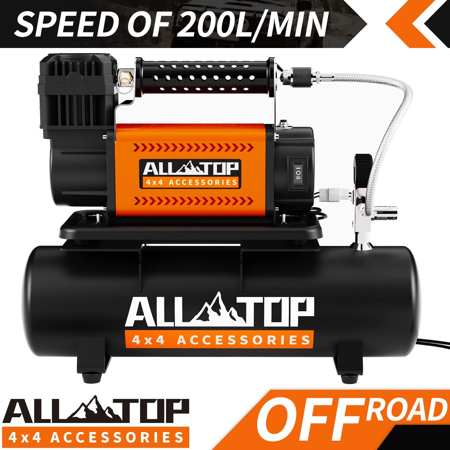 ALL-TOP Air Compressor with 6L Tank Kit,12V Portable Inflator & Oil-Free Steel Tank 6-Liter, Offroad Air Compressor for Truck Tires, Heavy Duty Air Compressor Max 150PSI for SUV 4x4 Vehicle RV Tire