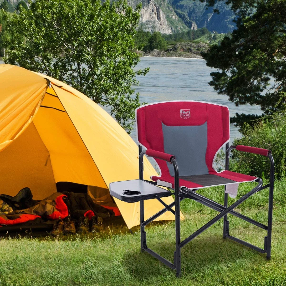 Timber Ridge Director's Chair Folding Aluminum Camping Portable Lightweight Chair Supports 300lbs with Side Table, Outdoor