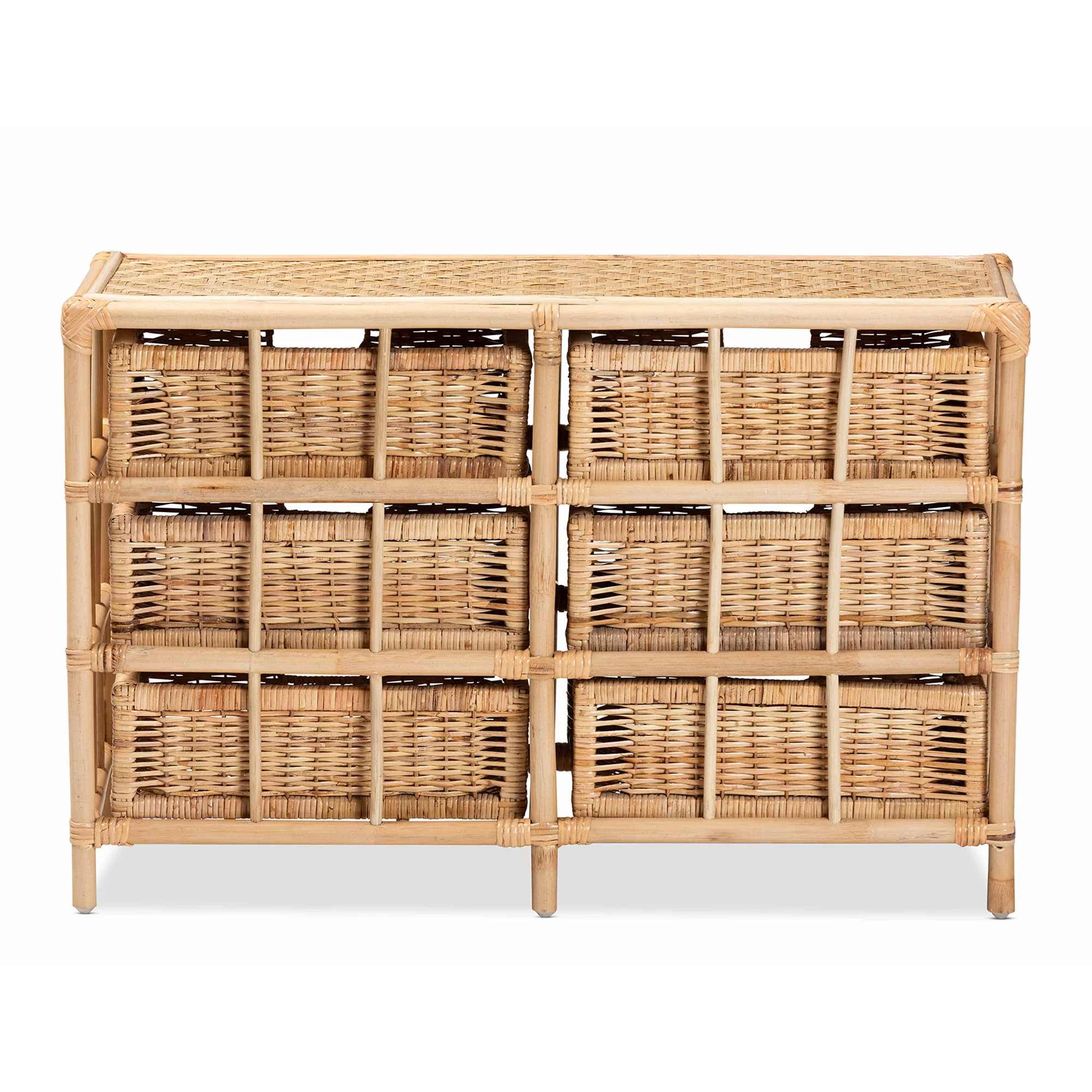 bali & pari Dariana Modern Bohemian Natural Brown Rattan 6-Drawer Storage Cabinet