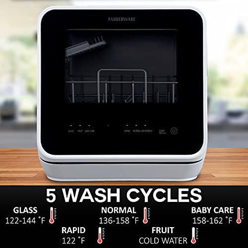 Farberware Portable Countertop Dishwasher with 5-Liter Built-in Water Tank - 5-Program System for Home, RV, and Apartment