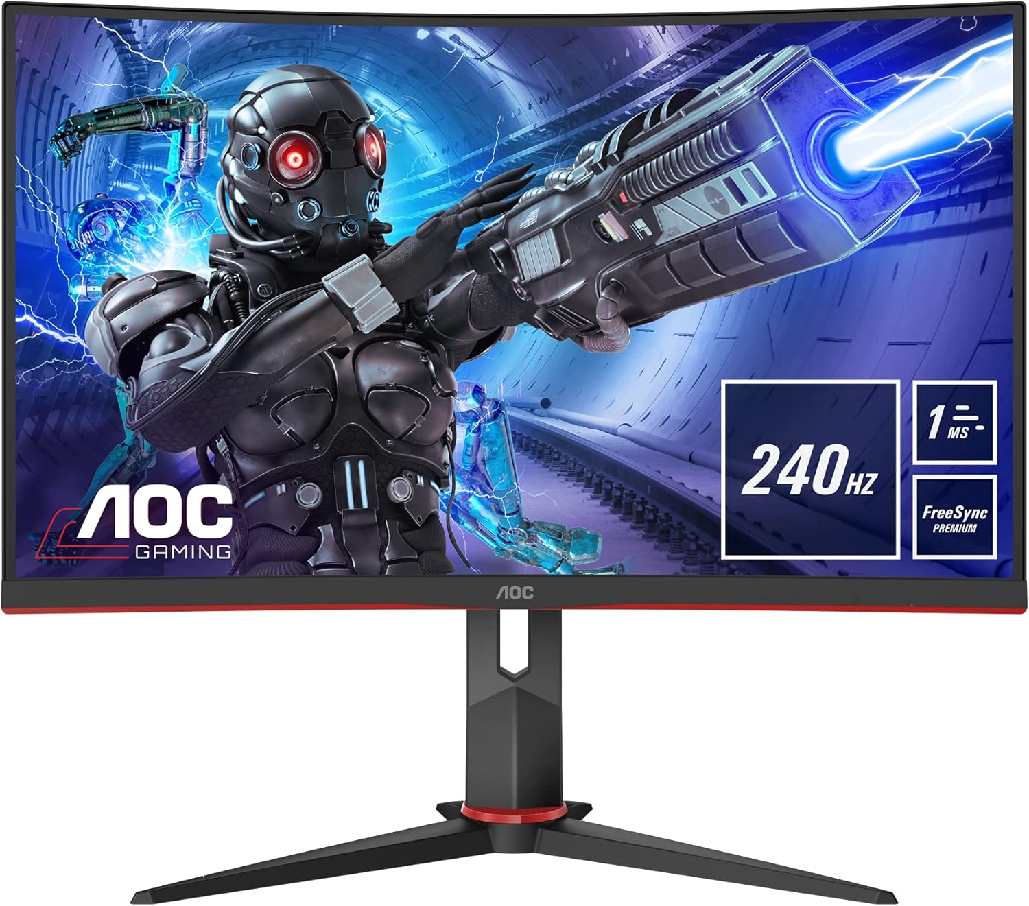 AOC C32G2ZE 32" Curved Frameless Gaming Monitor, Full HD 1920x1080, VA, 0.5ms 240Hz, AMD FreeSync Premium, DP/HDMI/VGA, VESA, 3-3-1 Re-Spawn Program