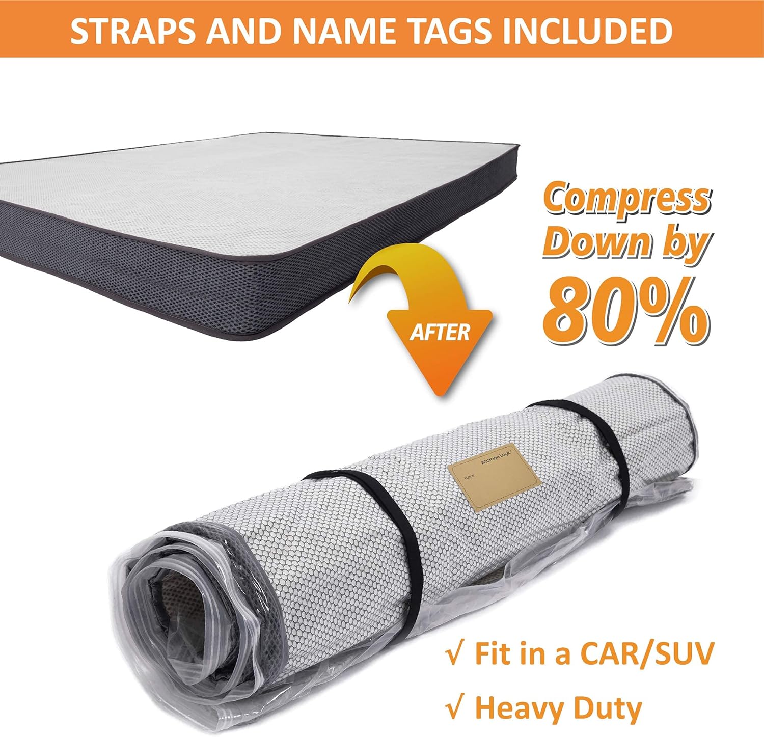 (King/Cal King) Foam Mattress Vacuum Bag 5 Name Tags, Straps Included, Mattress Vacuum Sealable Bag