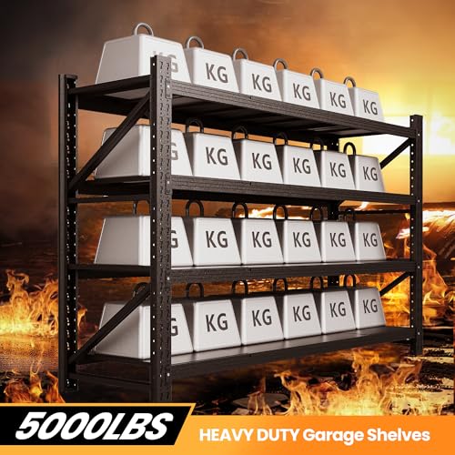 71” W Storage Shelves Heavy Duty, 5000LBS Metal Garage Shelving Units, 4 Tier Storage rack shelf, Steel Industrial Shelving , Adjustable Standing Shelf for Basement/Warehouse 71"W x 24"D x 70"H, Black