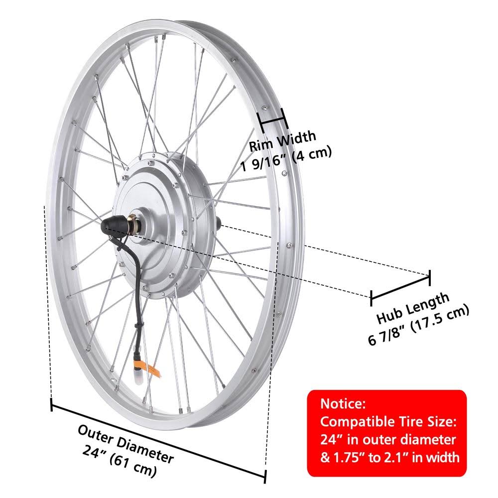 36V 750W 24x22 Front Wheel Electric Bicycle Ebike Conversion Kit for 24x22x1.95x22-2.5x22 Tire