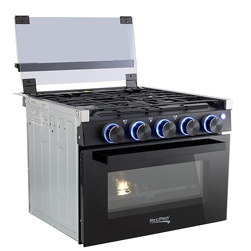 RecPro RV Stove | 21" x 17" Cooktop | 17" Tall Gas Range | Black or Silver Finish | Optional Vented Range Hood