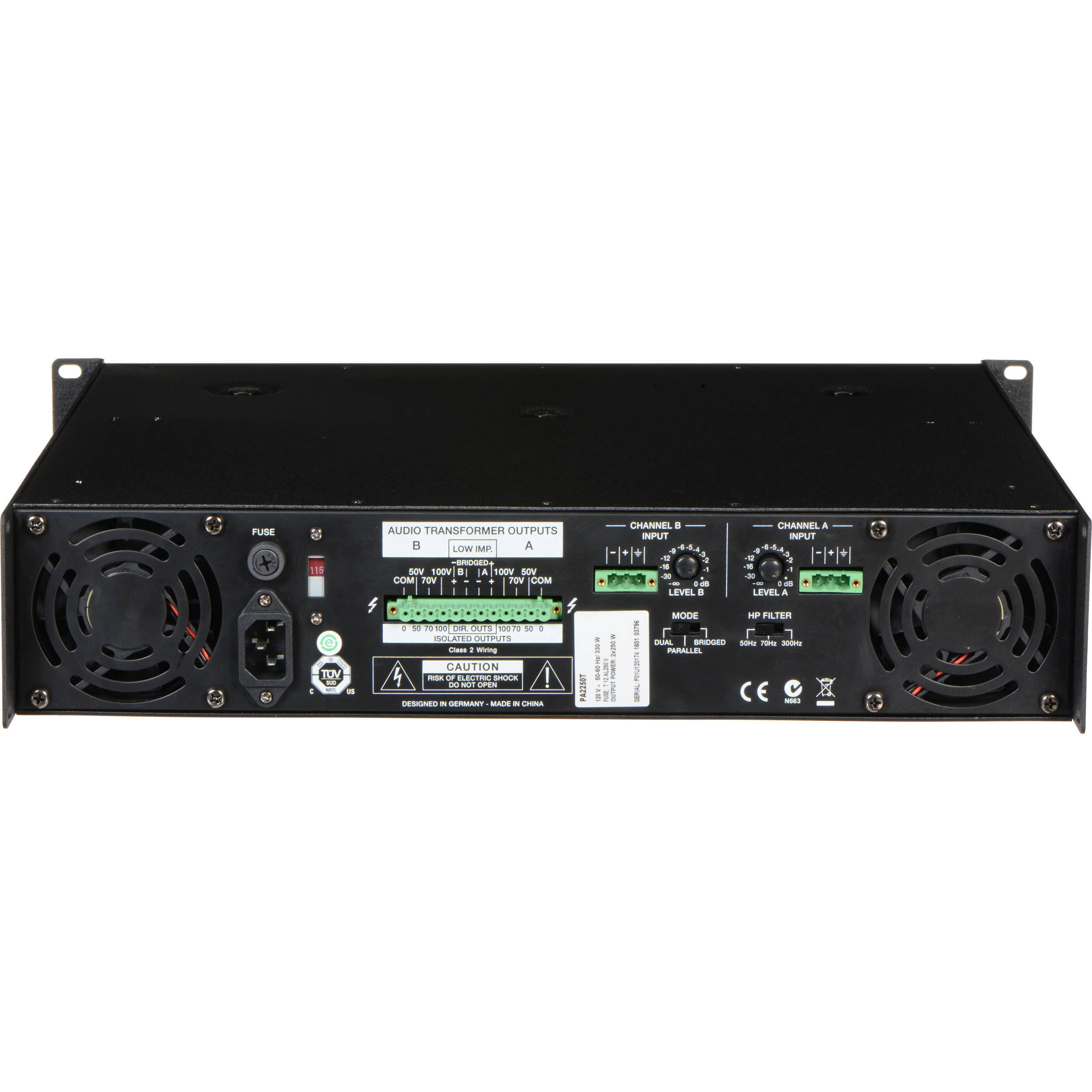 Electro-Voice PA2250T 2-Channel 250W 70V/100V Power Amplifier