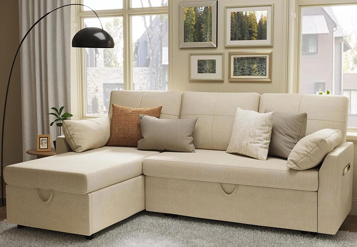 Papajet Sofa Bed, Sleeper Sofa with Storage Chaise, Pull Out Couch for Living Room- Gray Chenille