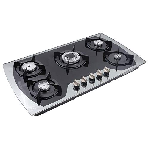 Gas Cooktop 30 Inch Gas Stove Cooktop Stove Burner Tempered Glass Built in 5 Burners Gas Hob Grate Stovetop LPG/NG Convertible