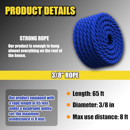 Block and Tackle 4400LBS Breaking Strength Heavy Duty Pulley, 65 Ft Rope Pulley, 7:1 Lifting Power Pulley System, Pulley Hoist with 2 Pcs 8 Ft Lift Sling(Black)