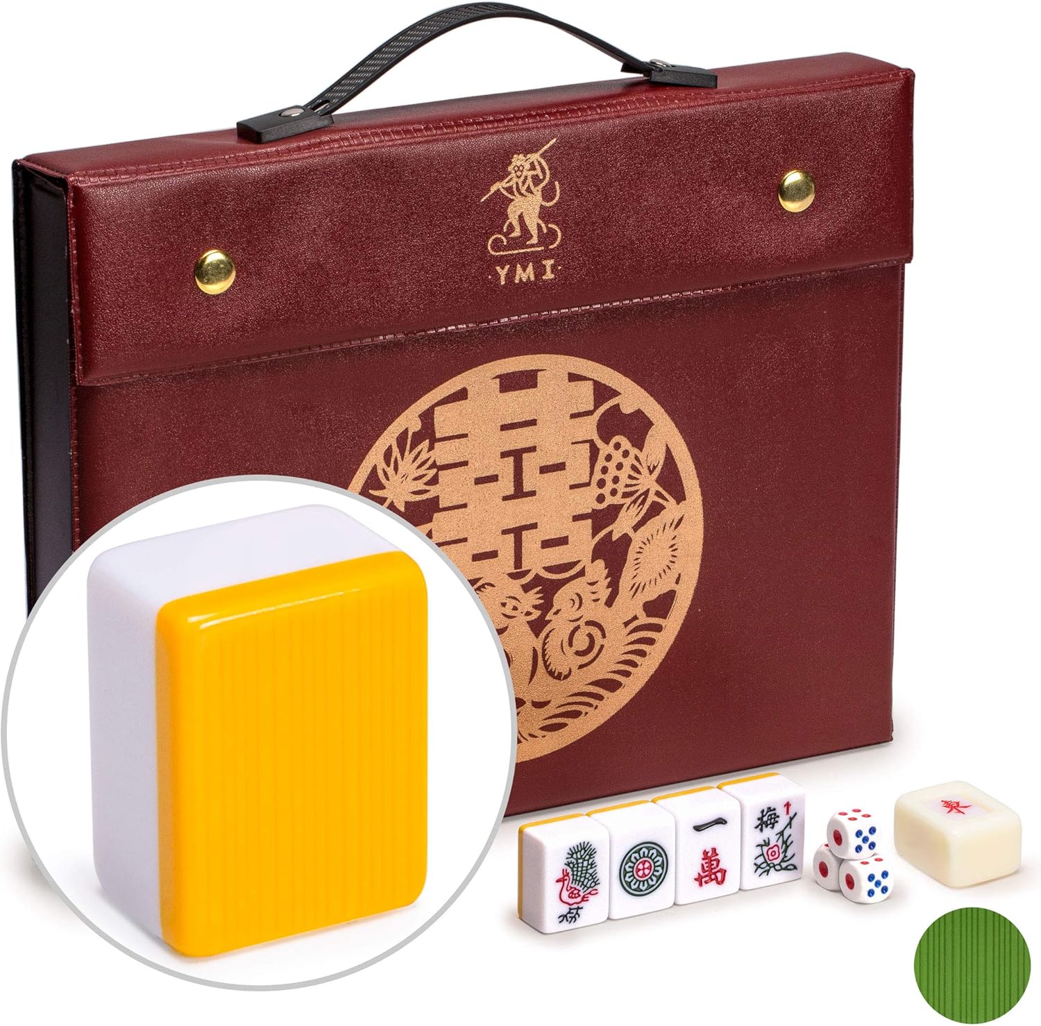 Yellow Mountain Imports Professional Chinese Mahjong Game Set - Double Happiness (Yellow) - with 146 Medium Size Tiles, 3 Dice and a Wind Indicator - for Chinese Style Game Play