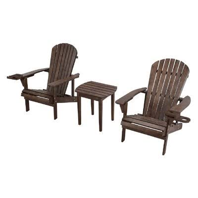Earth Collection Adirondack Chair with Phone and Cup Holder (2 Chairs and End Table Set) Highland Dunes Frame Color: Dark Brown