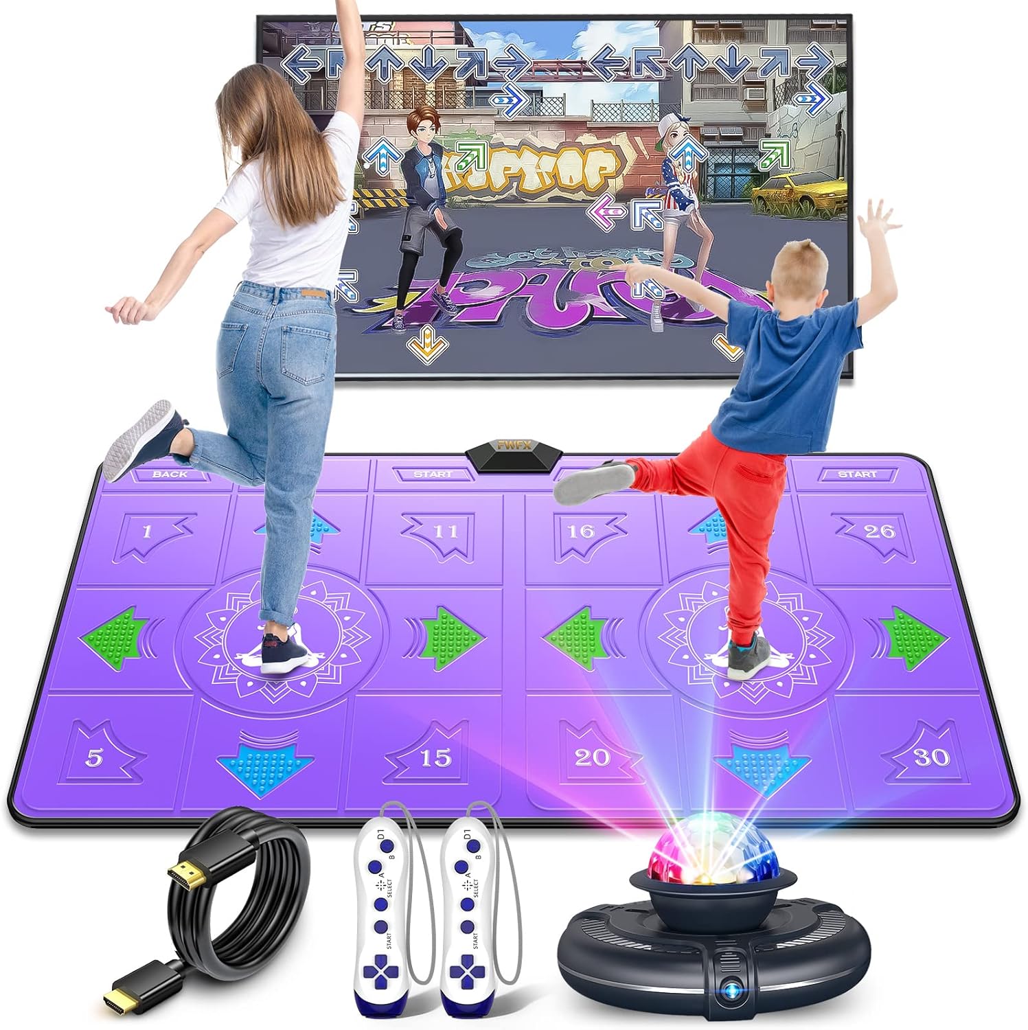 FWFX Electronic Dance Mats - Exercise Fitness Non-Slip Dance Pad Game for TV, Dance Mat Double Game for Kids Adults, HDMI Wireless Musical Dancing Mat with HD Camera, for Girls Boys