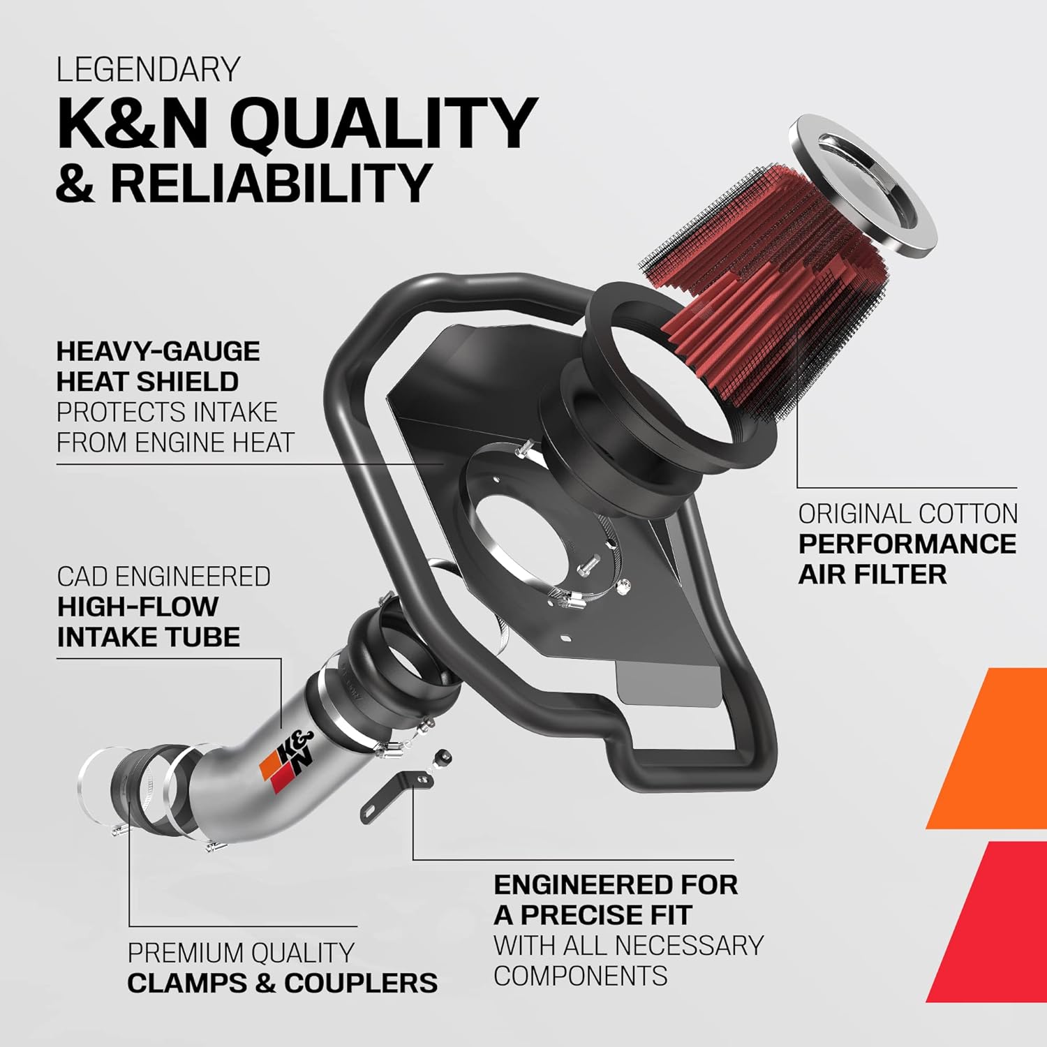 K&N Cold Air Intake Kit: Increase Acceleration & Towing Power, Guaranteed to Increase Horsepower up to 9HP: Compatible with 3.7L, V6, 2005-2006 DODGE/MITSUBISHI (Dakota, Raider), 57-1547