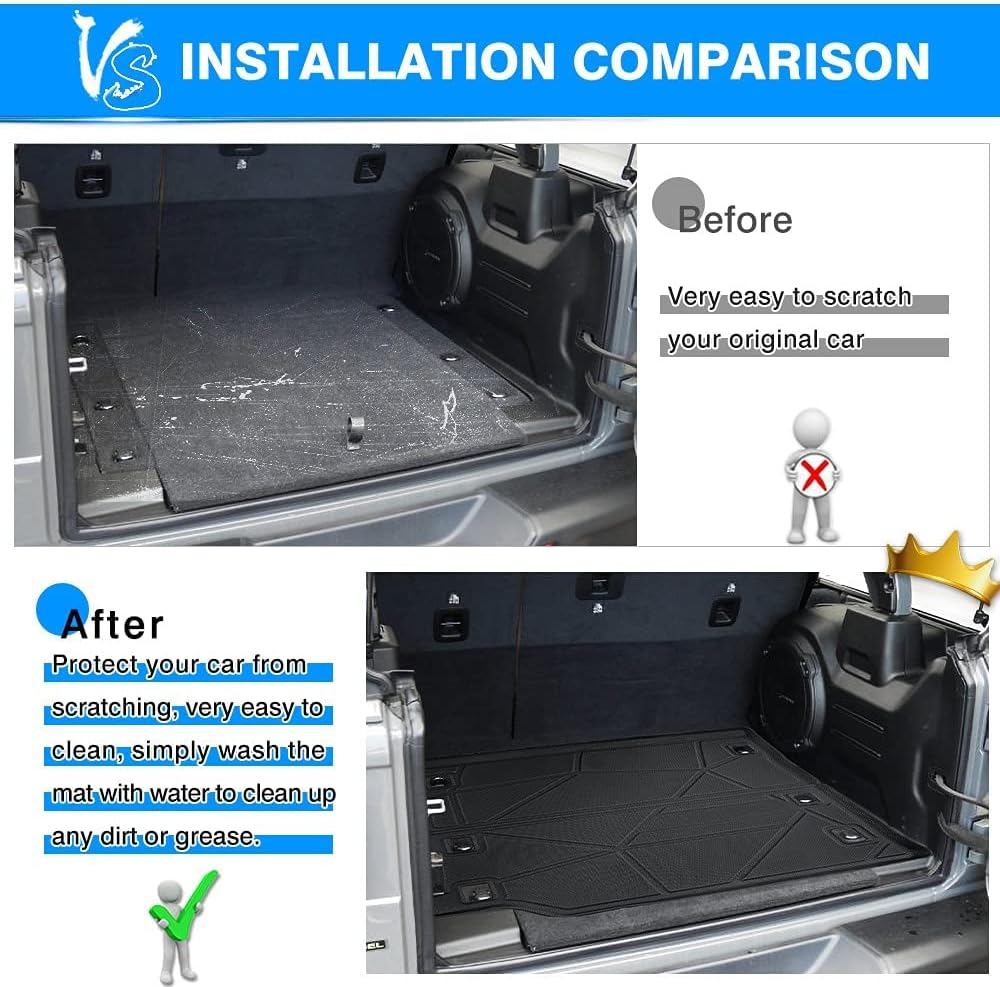 Cartist Custom Fit for Cargo Liner 2018-2022 Wrangler JL 4 Door Unlimited with Subwoofer 3D Trunk Floor Mat Anti-Slip (Not for JK , Not for 2DOOR, Not for 4xE Models) Pack of 2
