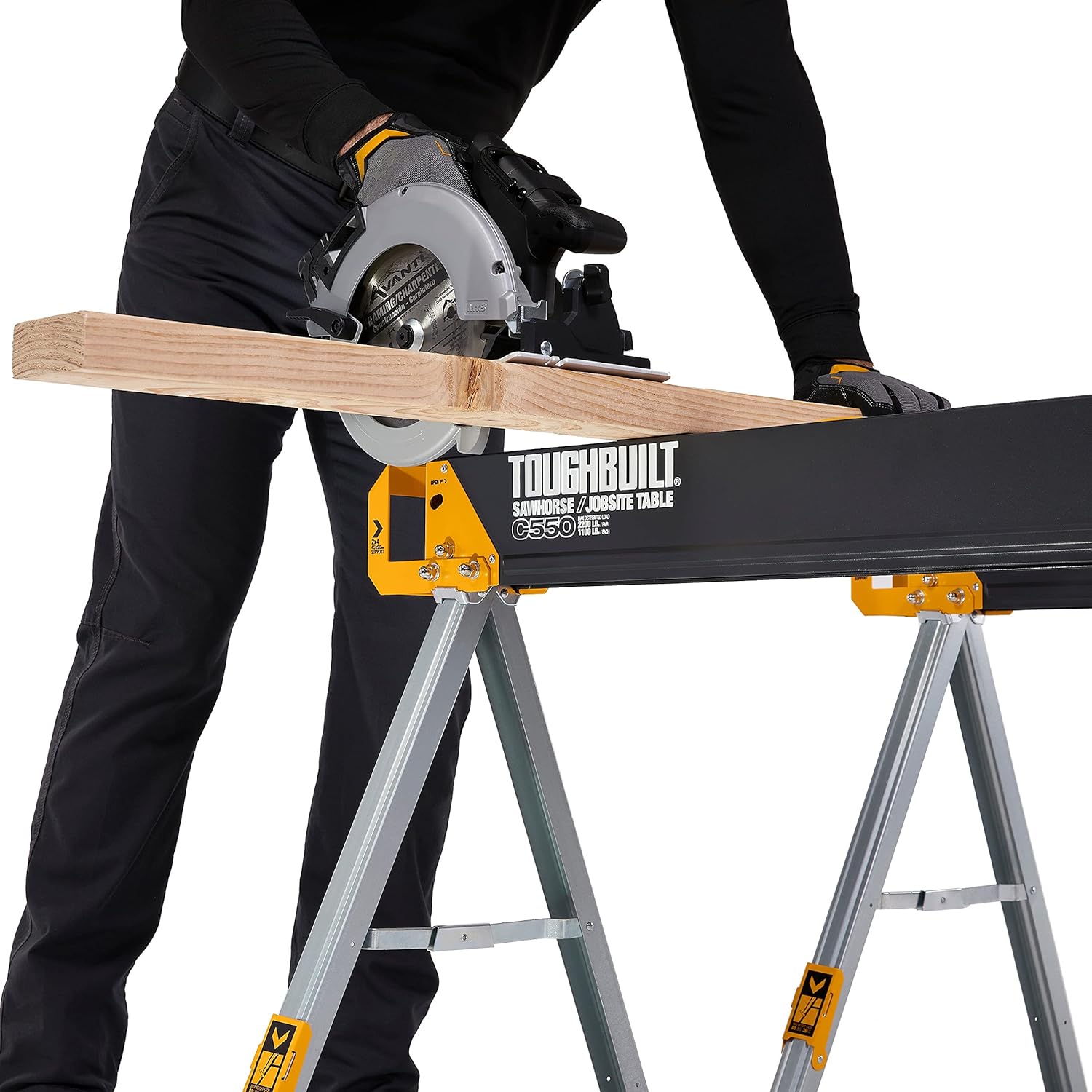 ToughBuilt - Folding Sawhorse/Jobsite Table - Sturdy, Durable, Lightweight, Heavy-Duty, 100% High Grade Steel, 41.5-Inch Easy Carry Handle - (TB-C550)