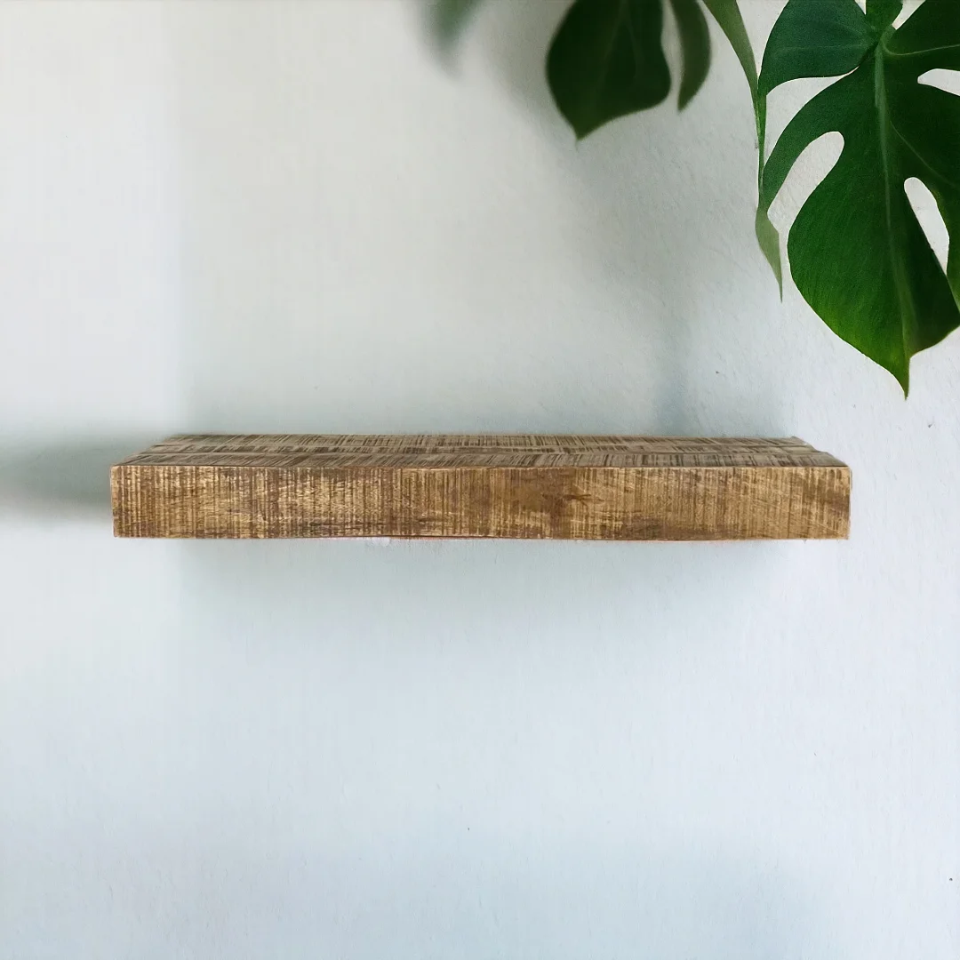 Posh Pollen - Hollow Floating Shelf, Hidden Bracket, Mango Wood, Heavy Duty, Wall Mounted Shelf, 42Wx12D, Light Wash