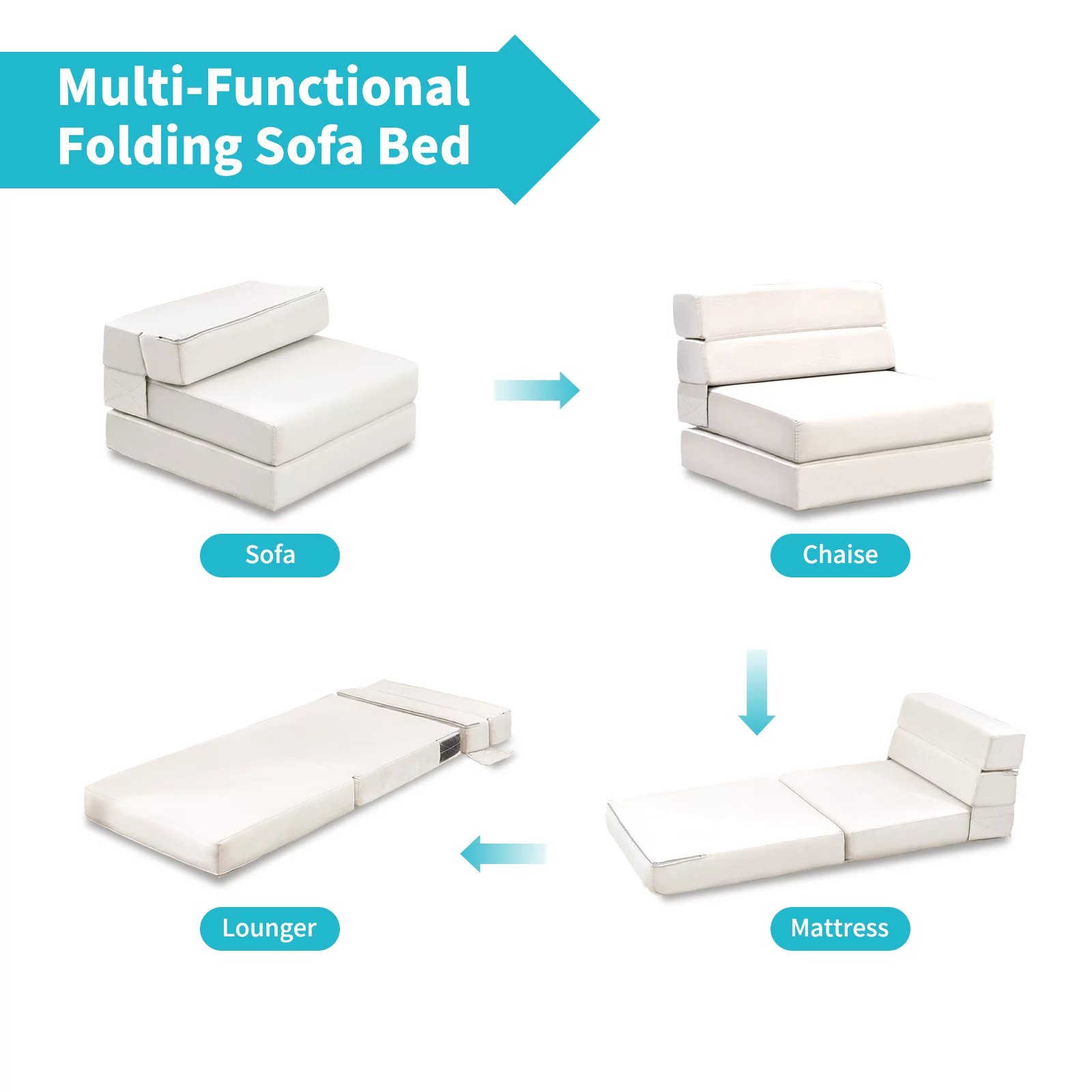 MUZZ Modern Convertible Single Sofa Bed, Folding Futon Flipped Lounger Sleeper with High Density Foam and Short Plush Fabric for Living Room/Small Space(Beige)