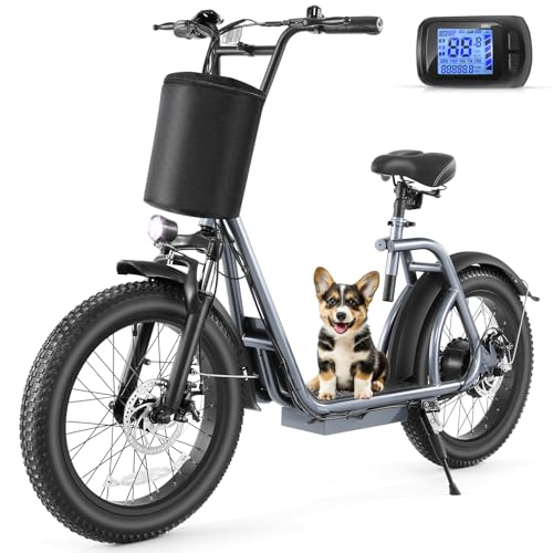 Caroma Peak 800W Foldable Electric Scooter Adults, 20" Fat Tire Electric Bike with 48V Battery, Up to 30Miles & 20MPH, Adult Electric Bicycles for Commuting with Basket&Adjustable Seat