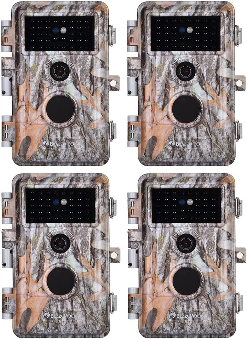 4-Pack Game & Deer Trail Cameras 24MP 2304x1296P H.264 Video for Hunting Wildlife and Home Security No Glow Night Vision Time Lapse Motion Activated Waterproof & Password Protected