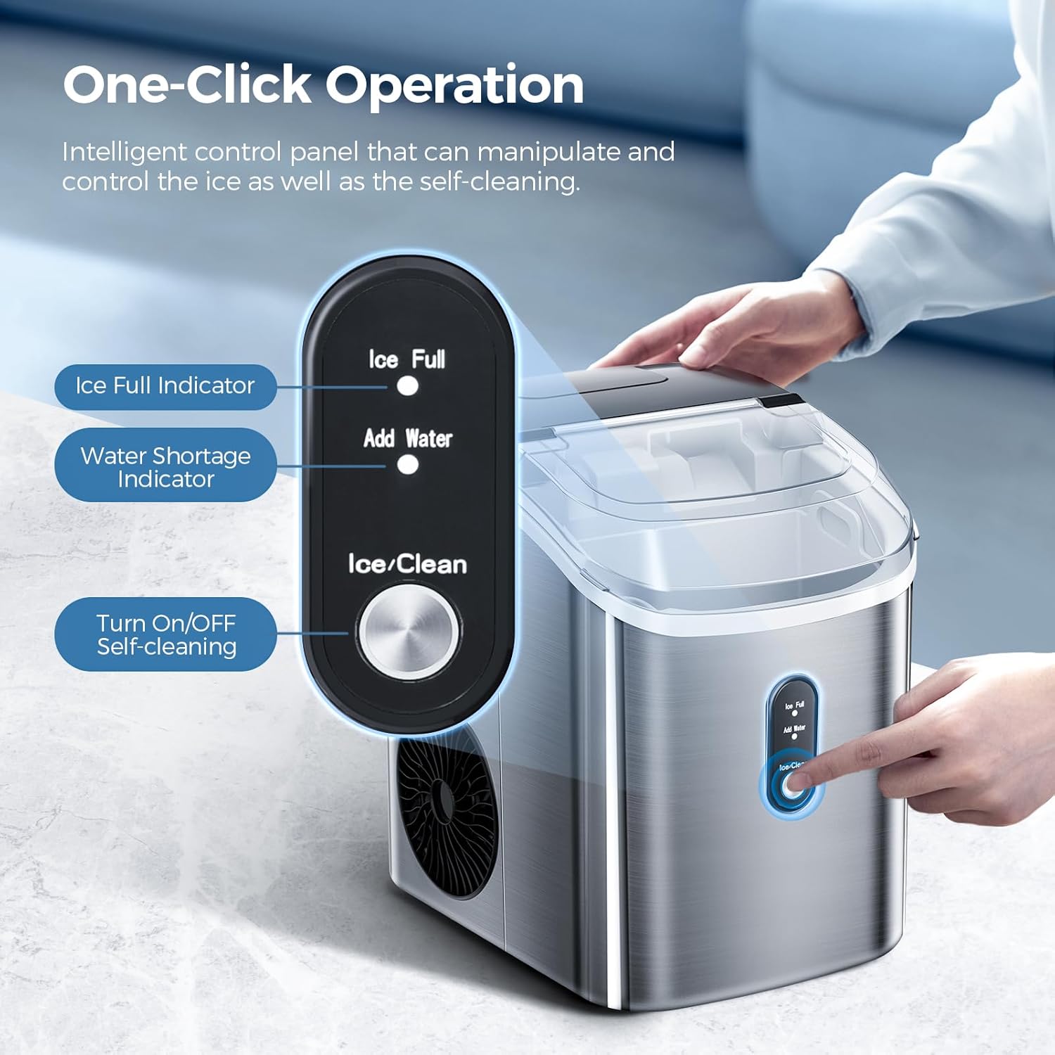 AGLUCKY Nugget Ice Maker Countertop, Portable Pebble Ice Maker Machine, 35lbs/Day Chewable Ice, Self-Cleaning, Stainless Steel, Pellet Ice Maker for Home/Kitchen/Office (Silver)