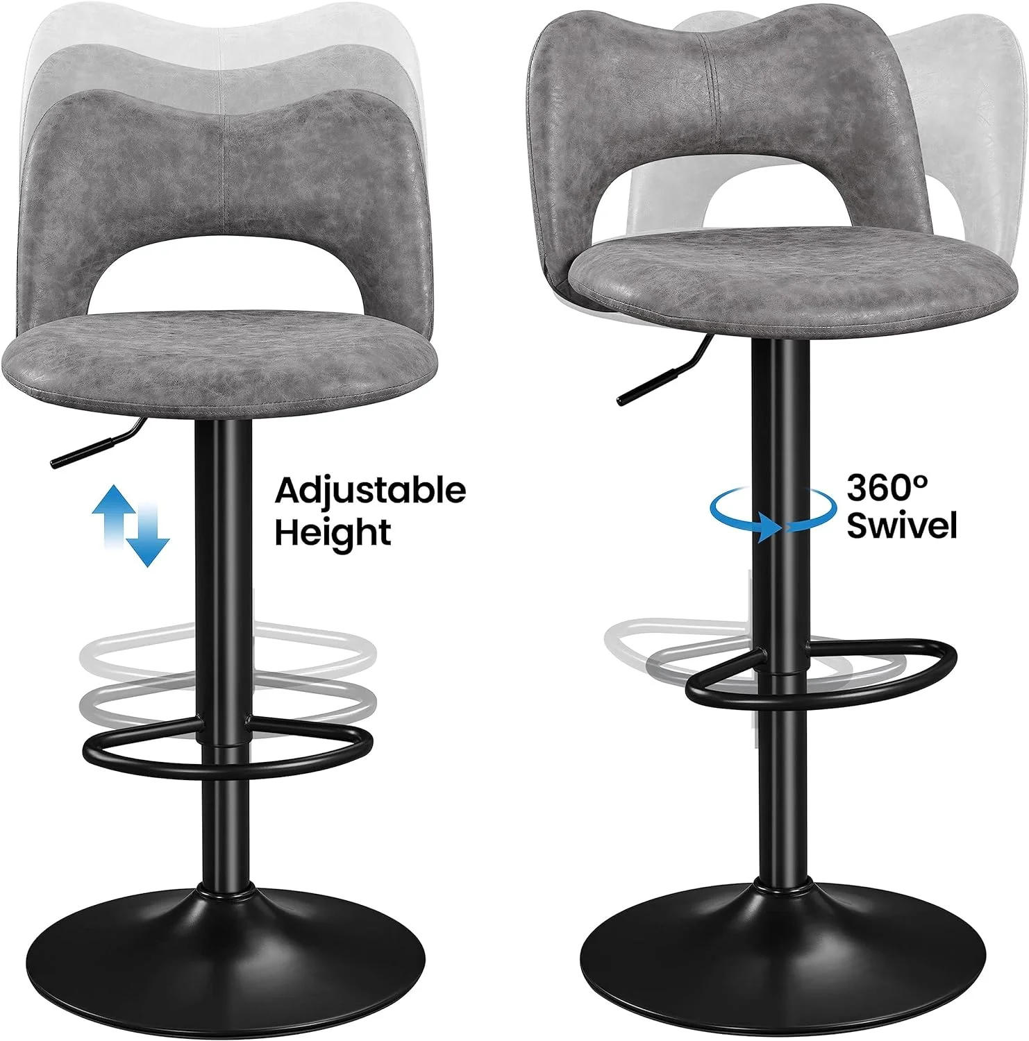 Bar Stools Set of 4 Tall Bar Stools Swivel Counter Height Stools Kitchen Island Chairs Height Adjustable Stools for Home Bar Kitchen,Grey