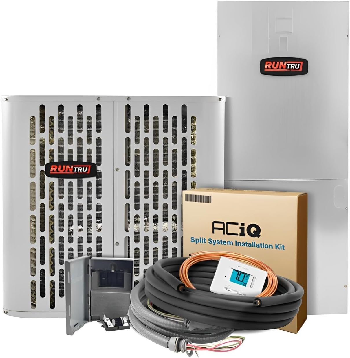 RunTru 14.30 SEER2 2 Ton Heat Pump & Air Handler Split System Unit (by Trane) w/ 50' Install & 5kW Backup Heat Kit | 24K BTU Heat & Cool, Multi-Positional, Single Stage Condenser, Scroll Compressor