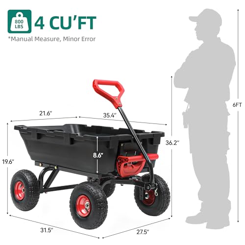 800lbs Garden Dump Cart, Heavy Duty Yard Dump Wagon with 10" Pneumatic Tires, Utility Cart for Yard, Farm and Garden