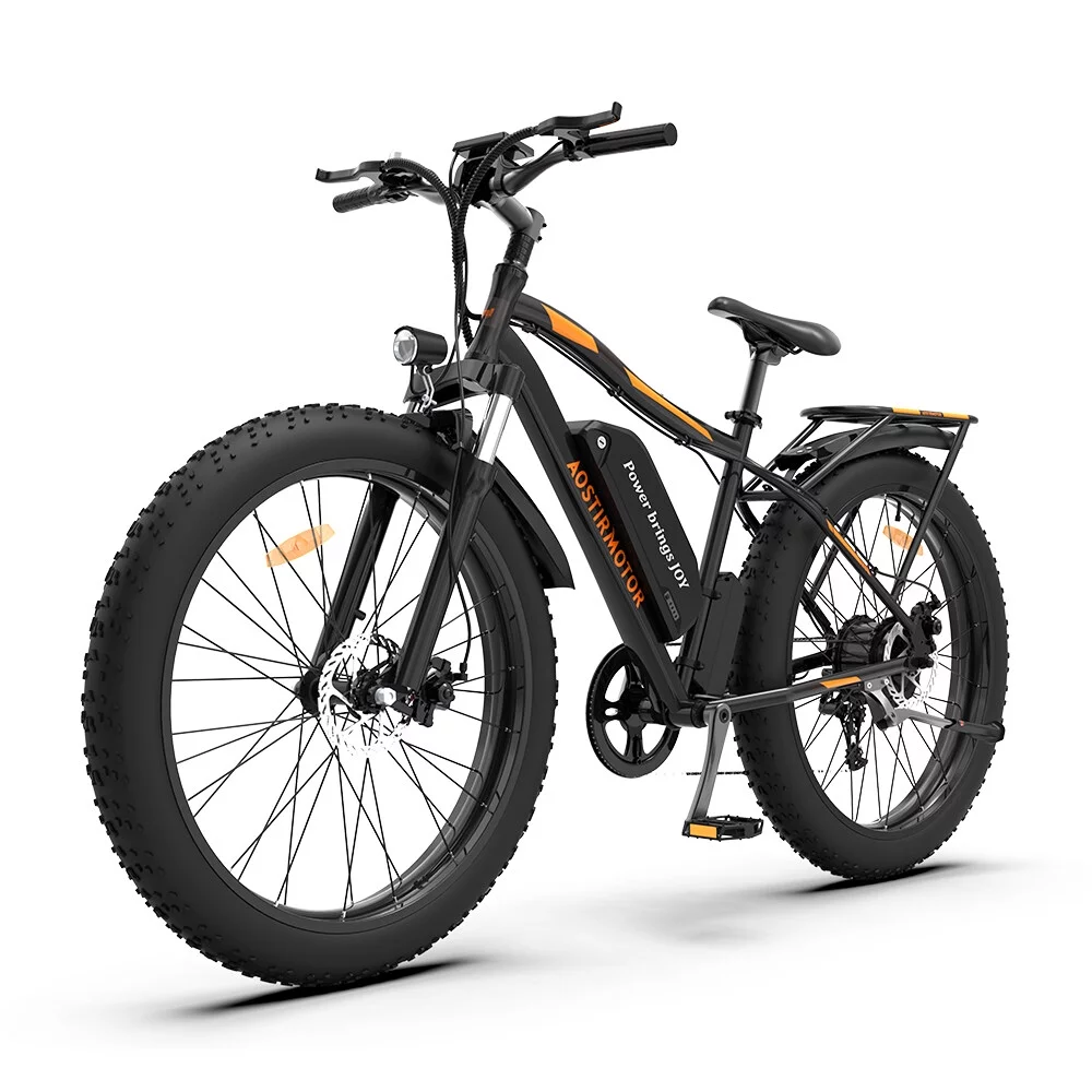 Docooler AOSTIRMOTOR S07-B 26" 750W Electric Bike Fat Tire P7 48V 13AH Removable Lithium Battery for Adults with Detachable Rear Rack (Black)
