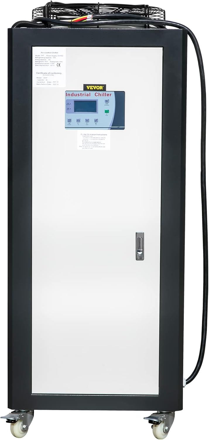 VEVOR Air Cooled Water Chiller 5 Ton Portable, 5Hp 53L Tank Industrial Chiller, Finned Condenser w/Micro-Computer Control, 15KW Cooling Capacity Stainless Steel Tank Chiller Machine for Cooling Water