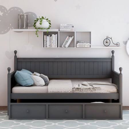 Wood Daybed Twin Size Bed with Three Drawers, Size: 80.5, Gray
