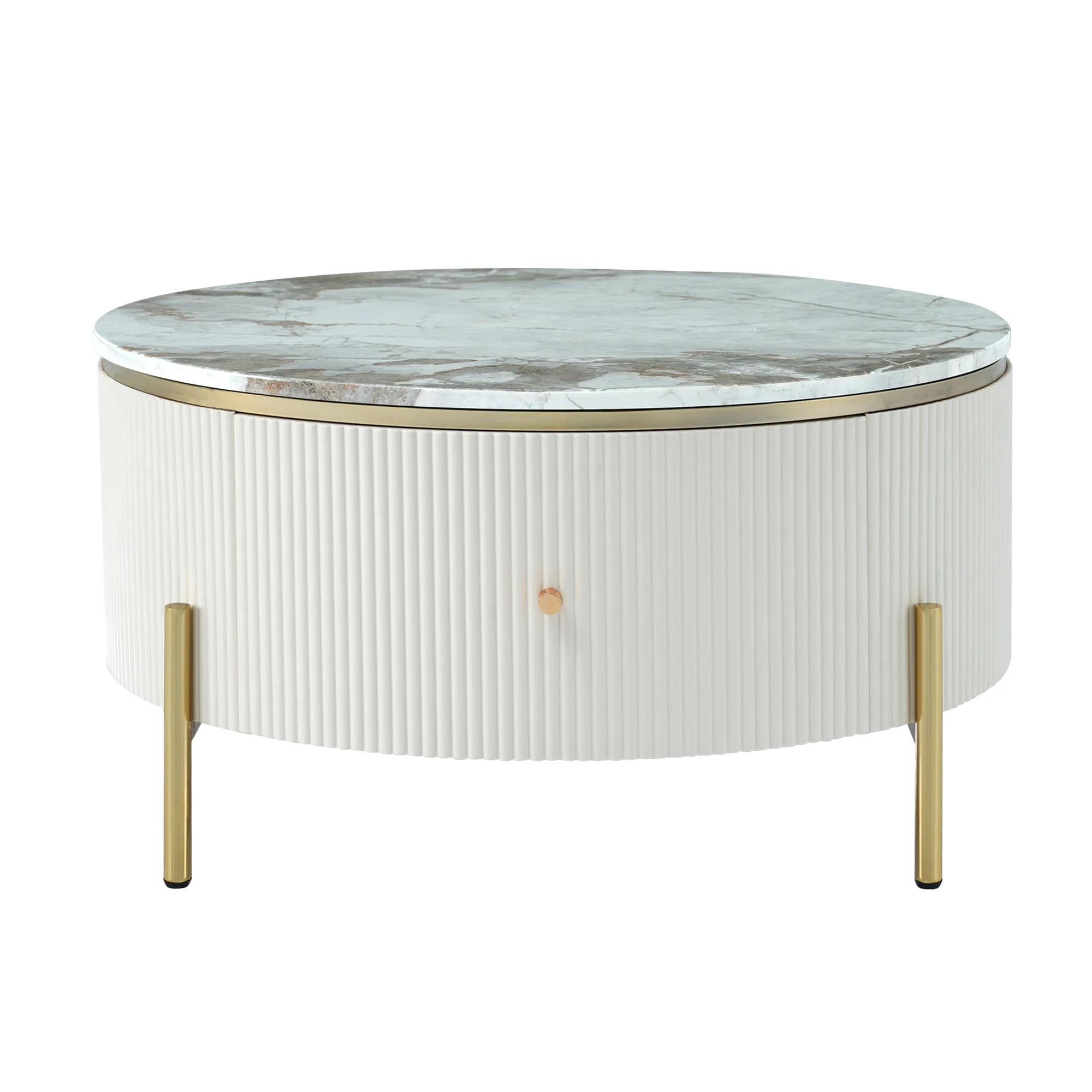 CoSoTower Modern Round Coffee Table with 2 Large Drawers Storage Accent Table(31.5'')