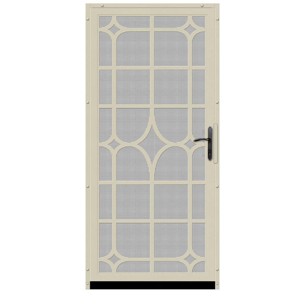 Unique Home Designs 36 in. x 80 in. Lexington Almond Surface Mount Steel Security Door with Insect Screen and Bronze Hardware, B