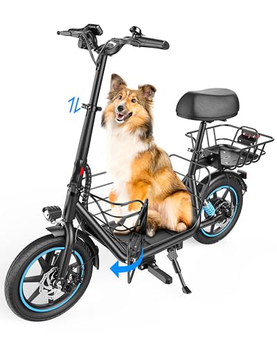 Gyroor C1 Plus Electric Scooter for Adults with Seat & Pet Basket - 30 Miles Range 650W Motor 48V 13.5Ah Battery 18.6MPH 14" Pneumatic Tires Foldable Design Dual Shock Absorbers 300lbs Capacity