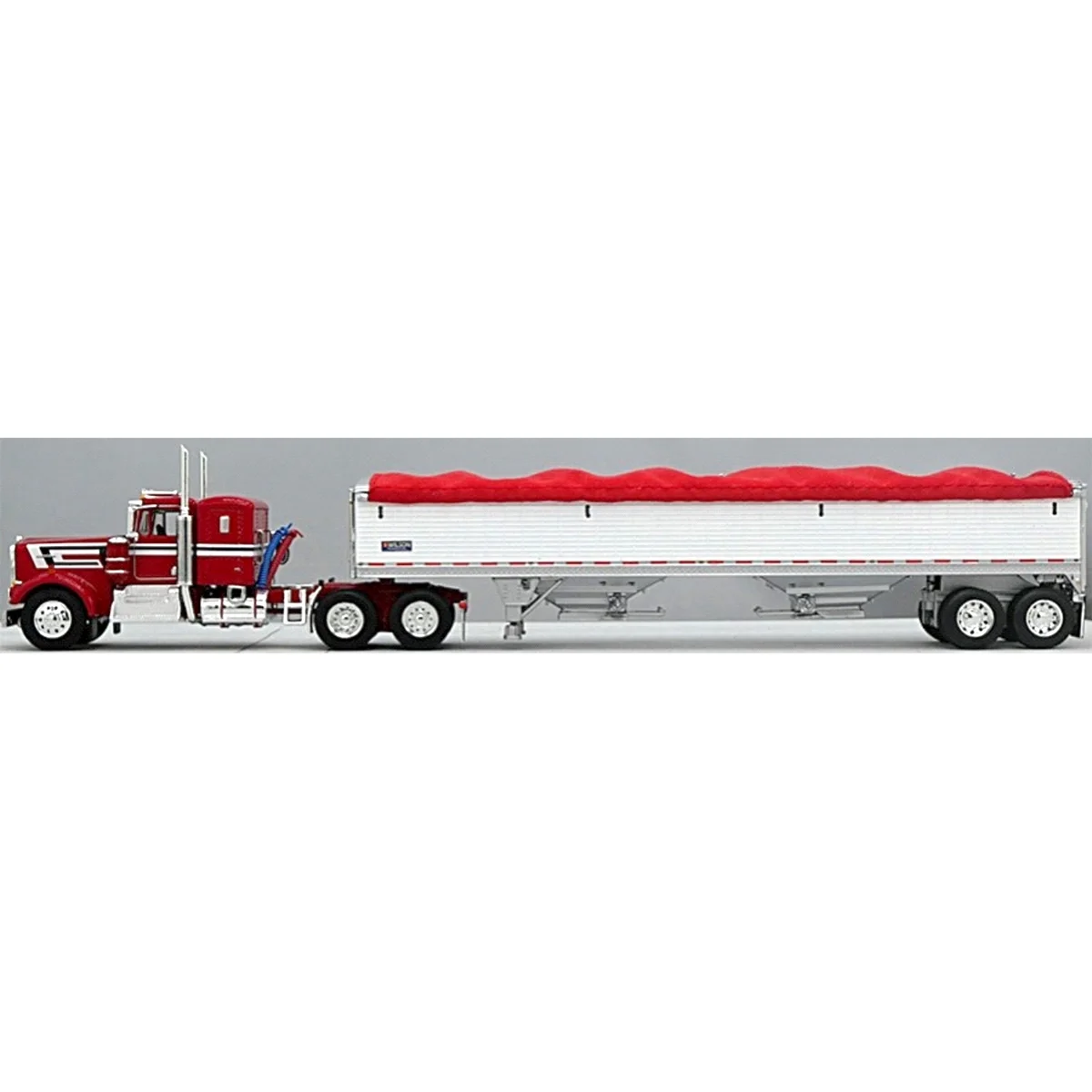 First Gear DCP 1/64 Red Kenworth W900A w/ 36in Sleeper & Wilson Pacesetter White 43ft Low Sided Grain Trailer 60-1583 - Curated Treasures Market