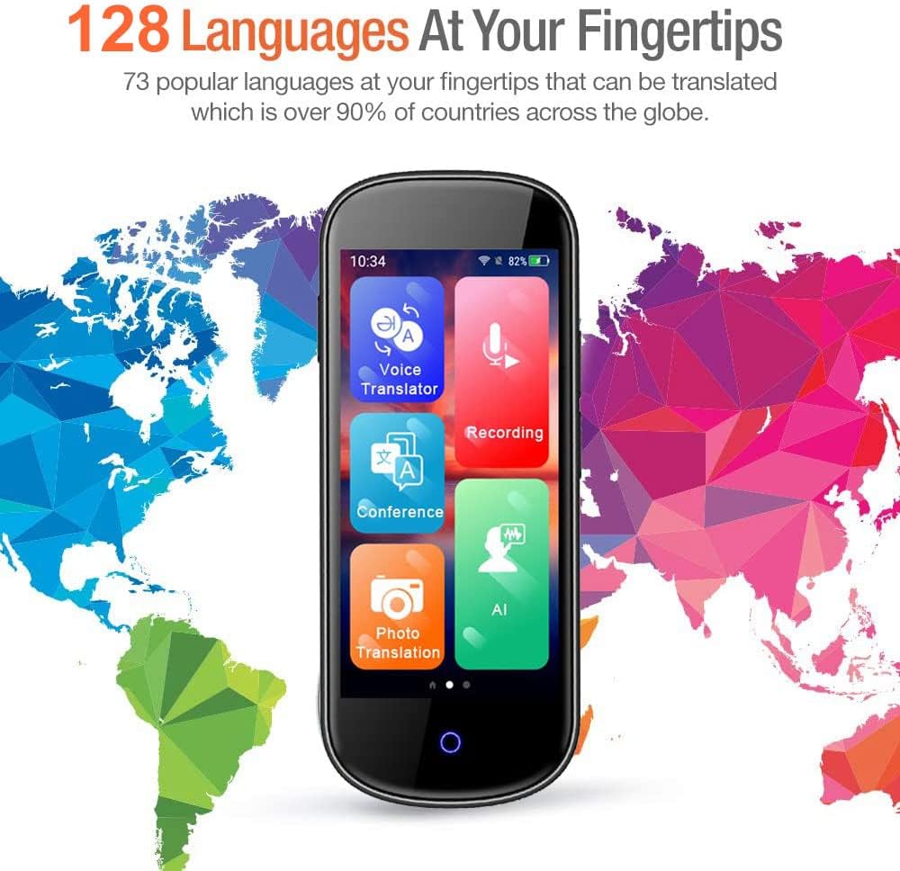 Language Translator Device,127 Languages Portable Translator Supports 4G/WiFi/Offline/Photo/Recording Accurate Real-Time Two-Way Smart Voice Translation 4.0 '' HD Large Touch Screen