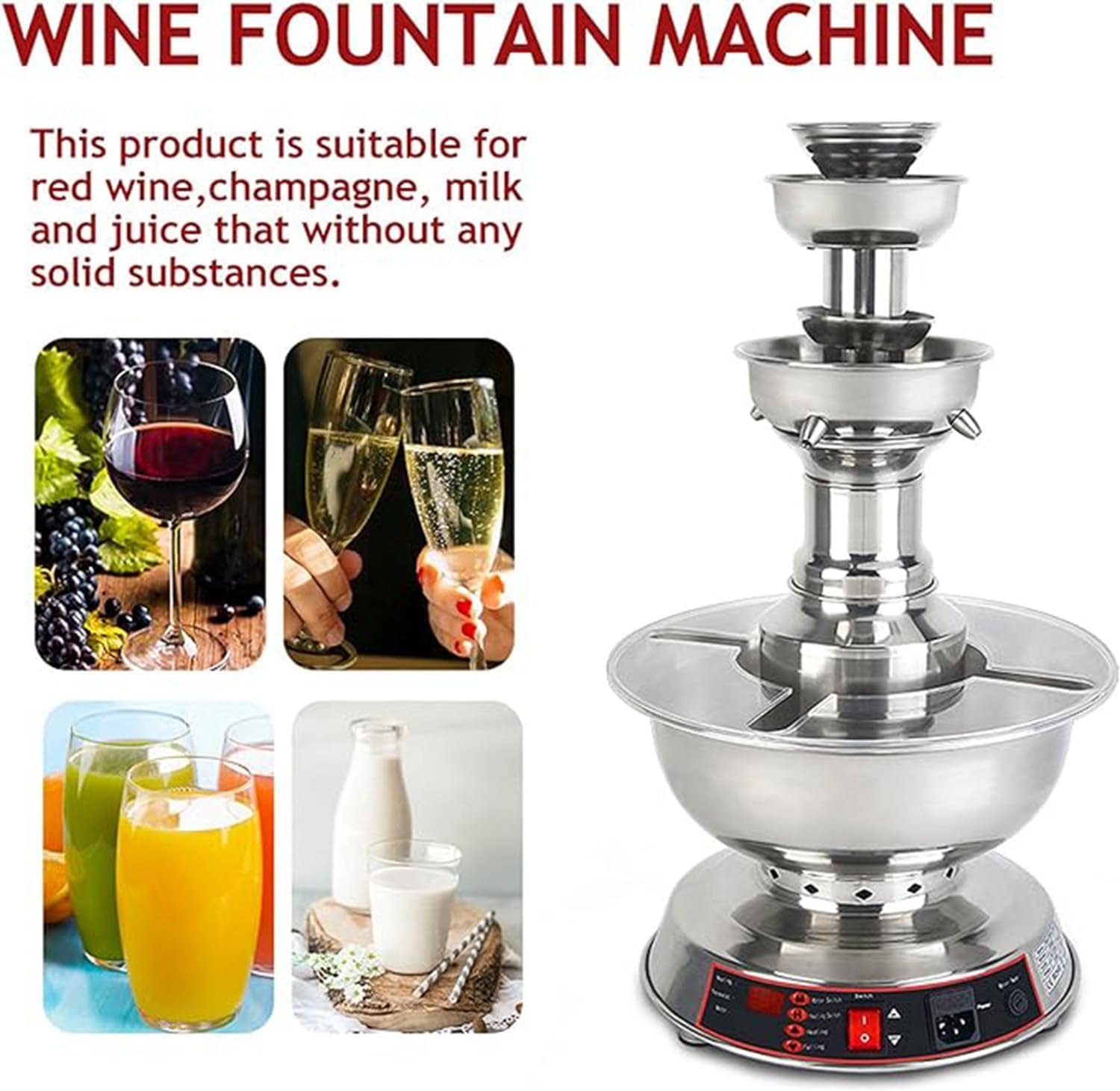 Wine Fountain Machine, 3-Tier Party Fountain Adjustment Juice and Wine Fountain 3.5L Wine Machine for Wedding Bar Party