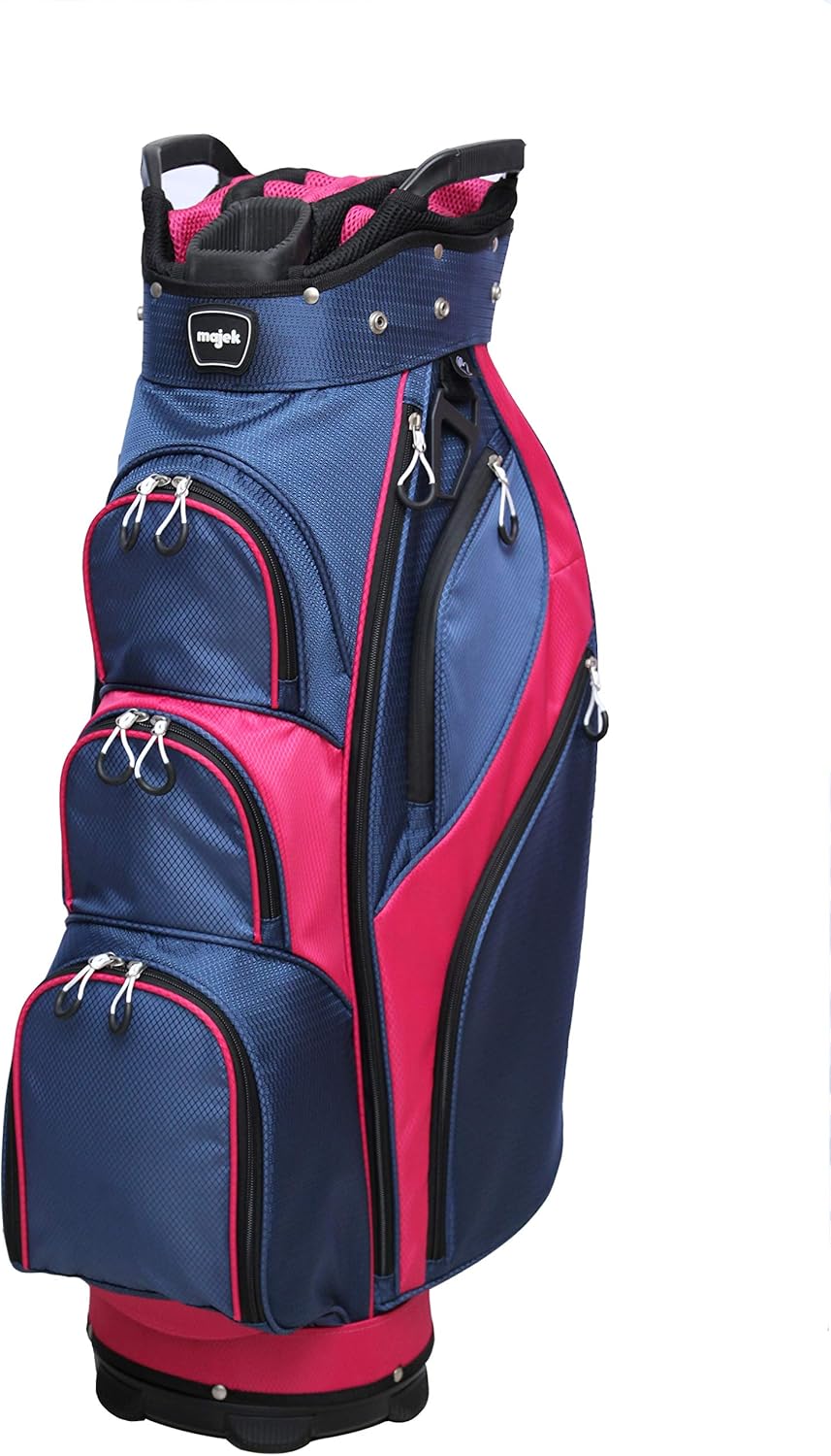 Majek Premium Ladies Navy Blue Pink Golf Bag 9.5 inch 14-Way Friendly Separator Top with Putter Sleeve