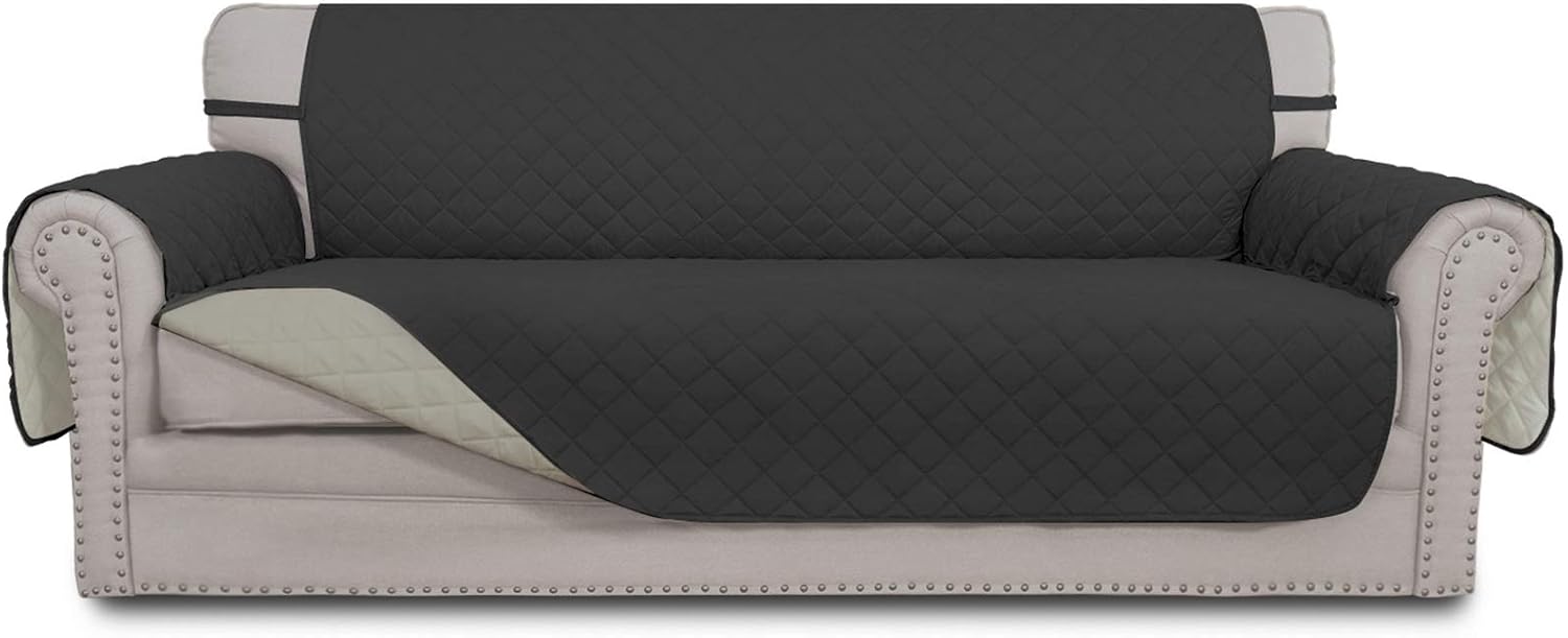 Easy-Going Sofa Slipcover Reversible Sofa Cover Water Resistant Couch Cover with Foam Sticks Elastic Straps Furniture Protector for Pets Kids Children Dog Cat (Sofa, Darkgray/Beige)