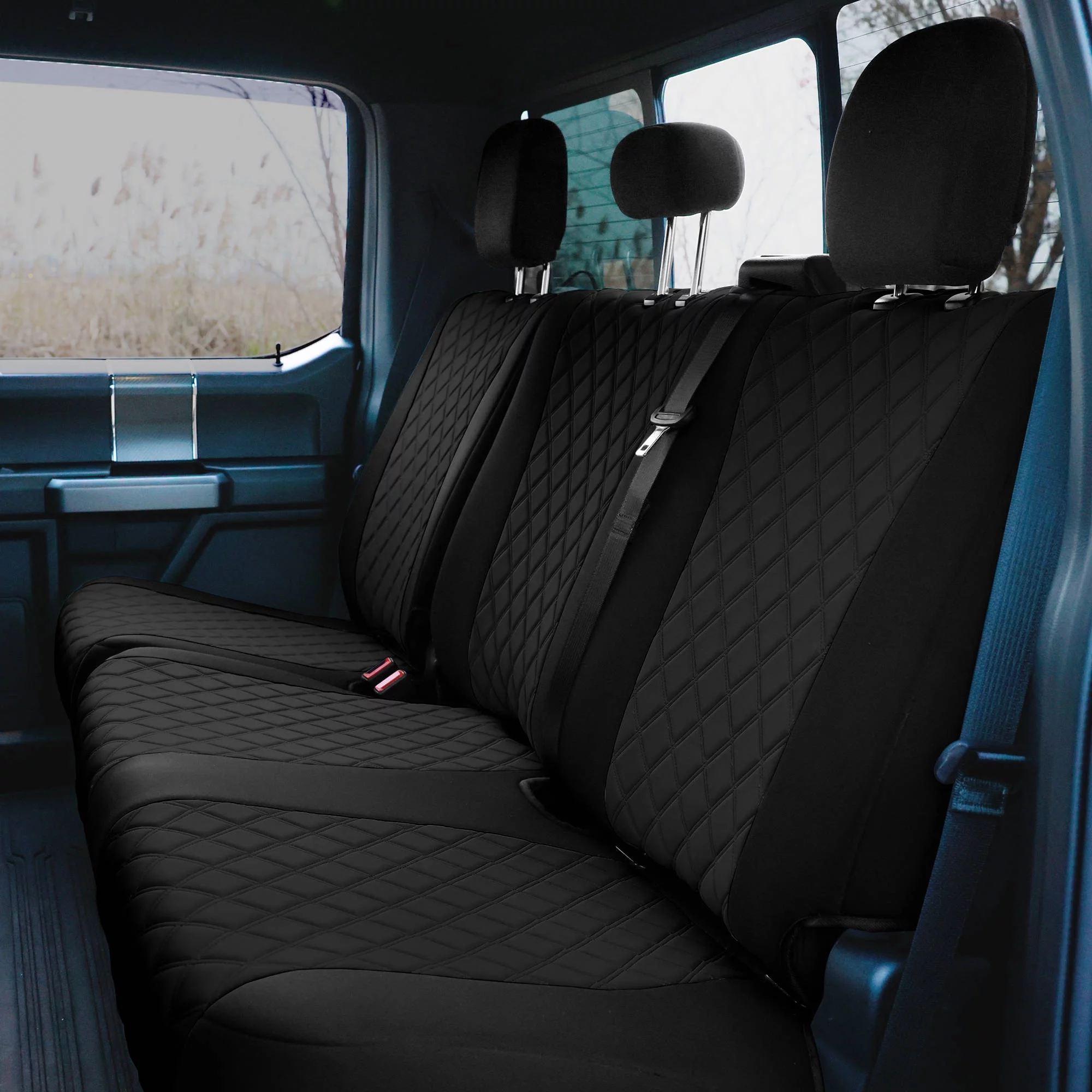 FH Group Custom Fit Neoprene Car Seat Cover for 2021-2023 ford F-150, F-250, F-350, F-450, Black Full Set Seat Covers with Air Freshener - Curated Treasures Market