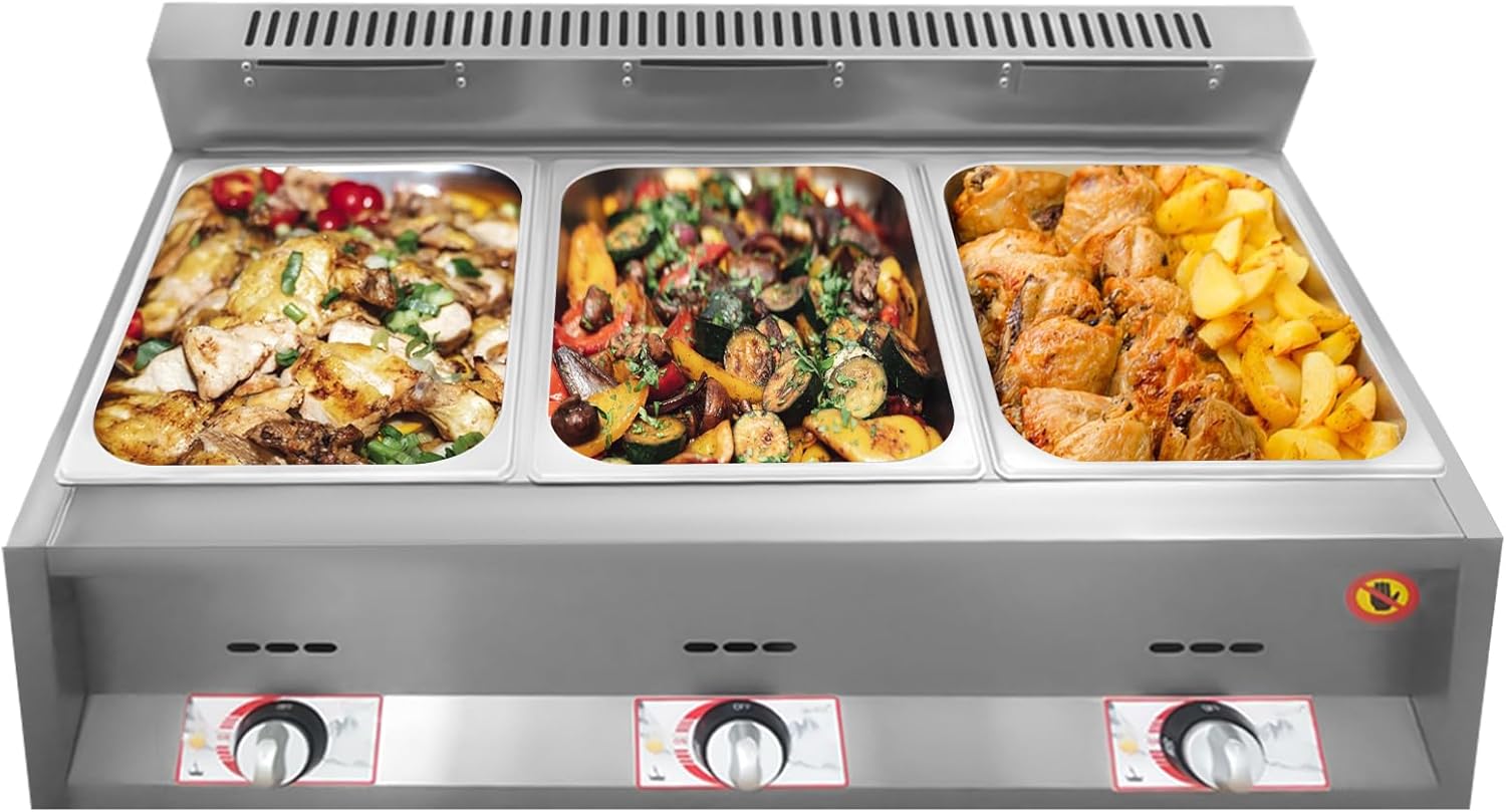 LPG Gas Deep Fryer, Propane LPG Commercial Countertop Deep Fryer Machine, 3x6L Stainless Steel Gas Food Warmer For French Fries Restaurant Home Kitchen